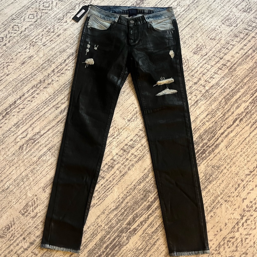 RTA Denim Skinny Black Blue Destroyed Size 26 New